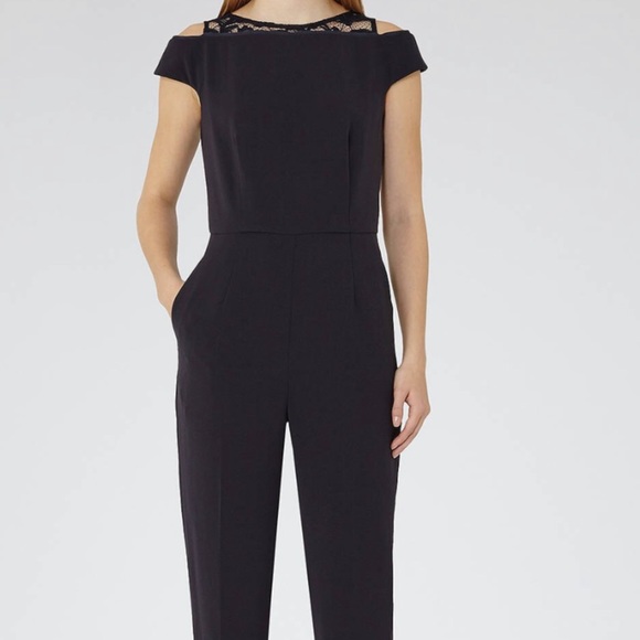 Reiss Nicky Lace Back Jumpsuit Night Navy size 8 - Picture 3 of 5